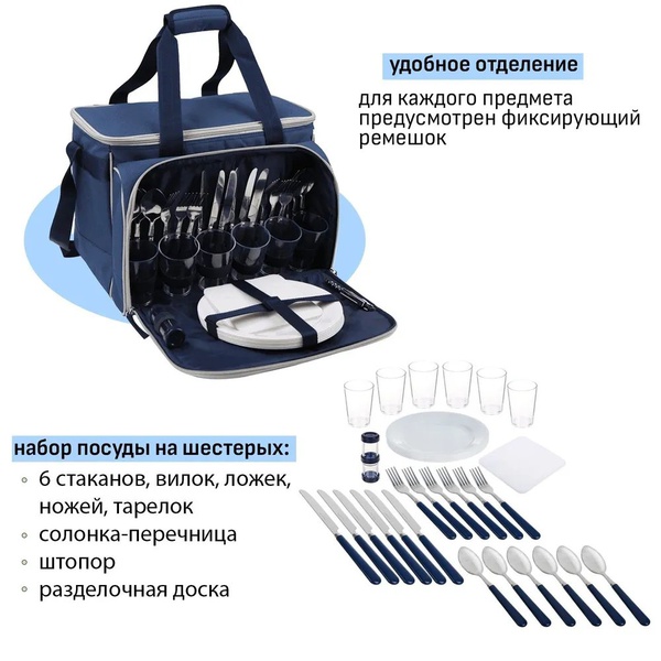 Термосумка с набором посуды Арктика синий, 6 персон