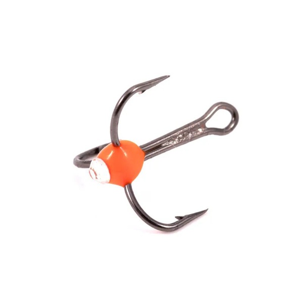 Крючок-тройник Яман (с каплей и глазком, 5 шт) флуоресцентный красный, №12
