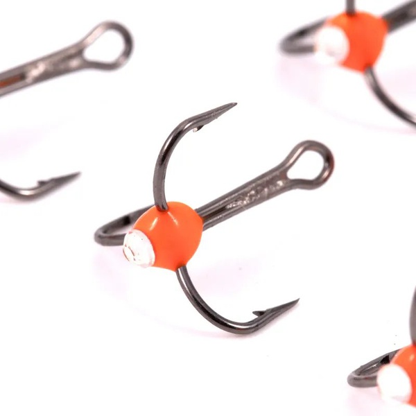 Крючок-тройник Яман (с каплей и глазком, 5 шт) флуоресцентный красный, №12