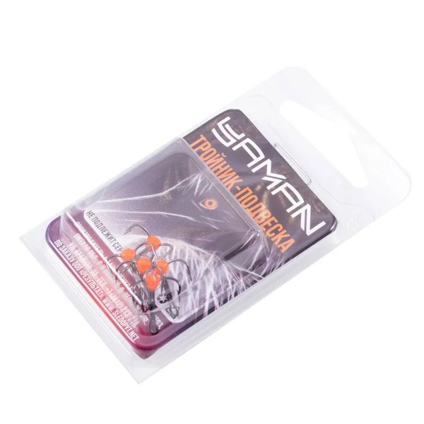 Крючок-тройник Яман (с каплей и глазком, 5 шт) флуоресцентный красный, №12