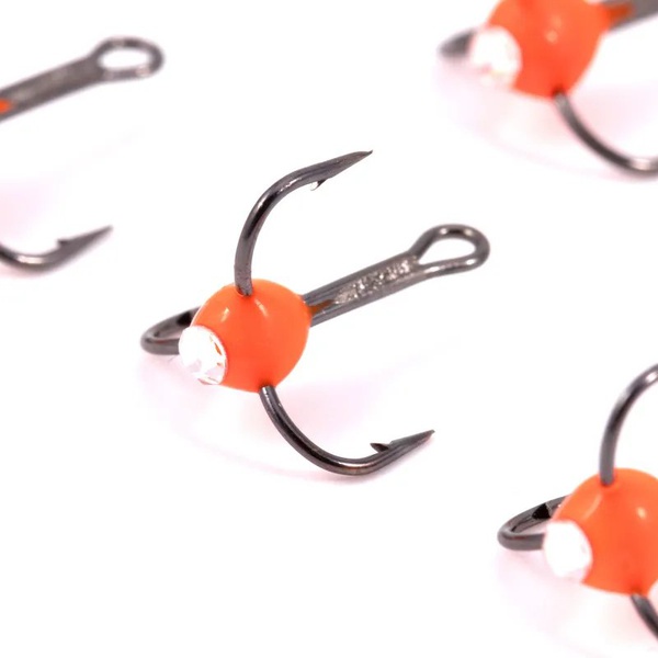 Крючок-тройник Яман (с каплей и глазком, 5 шт) флуоресцентный красный, №14