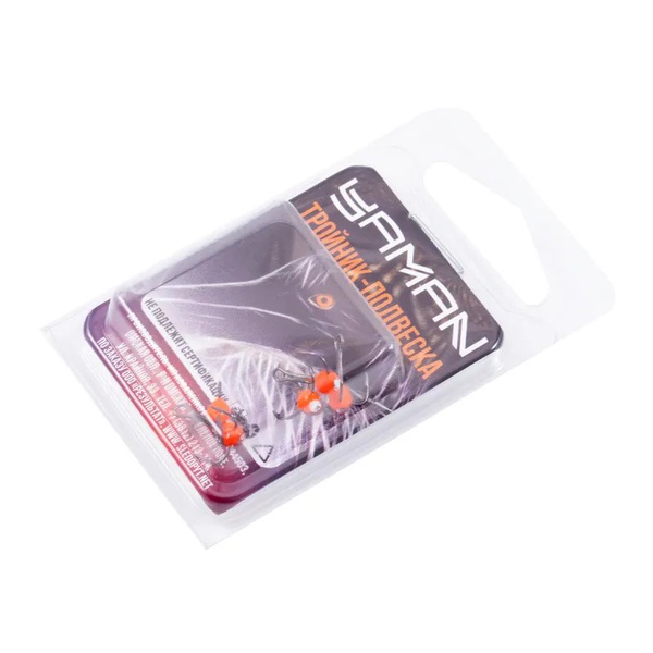 Крючок-тройник Яман (с каплей и глазком, 5 шт) флуоресцентный красный, №14