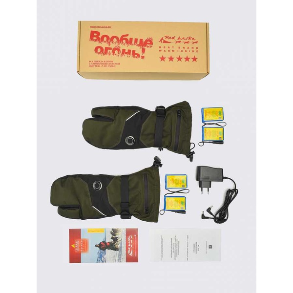 Рукавицы с подогревом RedLaika RL-R-06 на аккумуляторах, сенсорные Хаки/Зелёный, до 9 часов (3000 mAh)