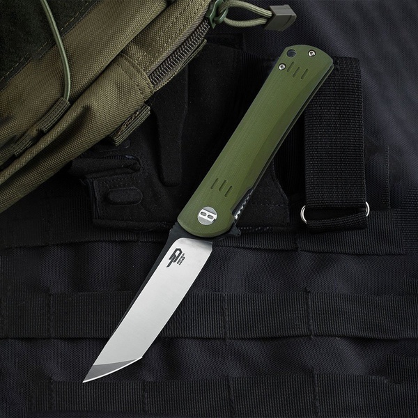 Нож Bestech Kendo (сталь D2, рукоять G10) зеленый, blackwash + satin обработка