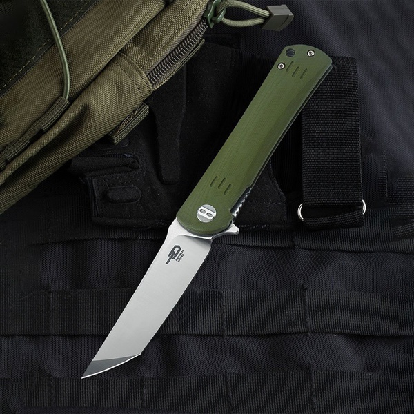 Нож Bestech Kendo (сталь D2, рукоять G10) зеленый, stonewash + satin обработка
