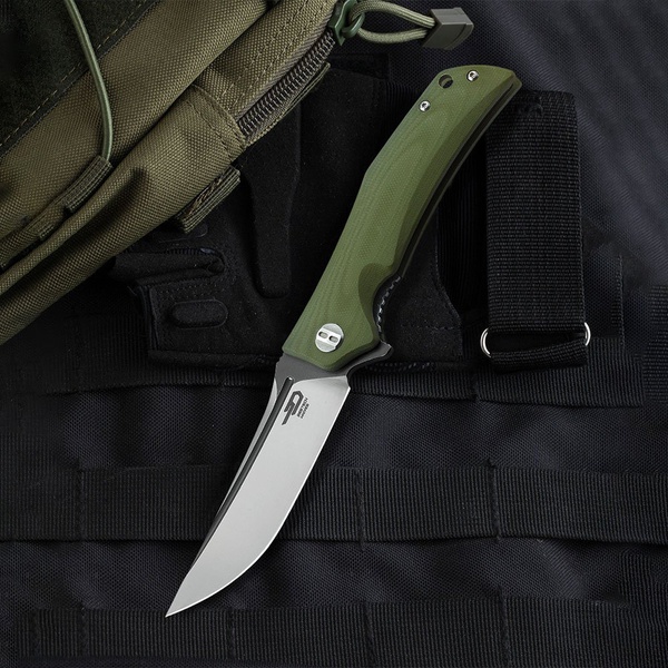 Нож Bestech Scimitar (сталь D2, рукоять G10) зеленый, blackwash + satin обработка