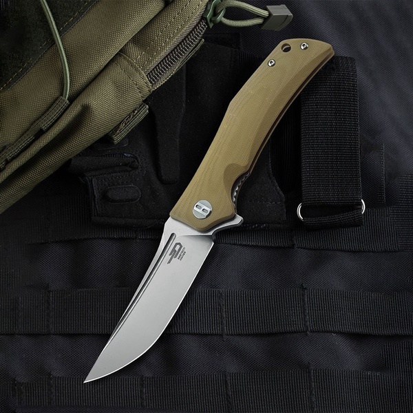 Нож Bestech Scimitar (сталь D2, рукоять G10) бежевый, stonewash + satin обработка