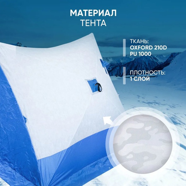 Палатка для зимней рыбалки Следопыт 2-скатная синий/белый с принтом