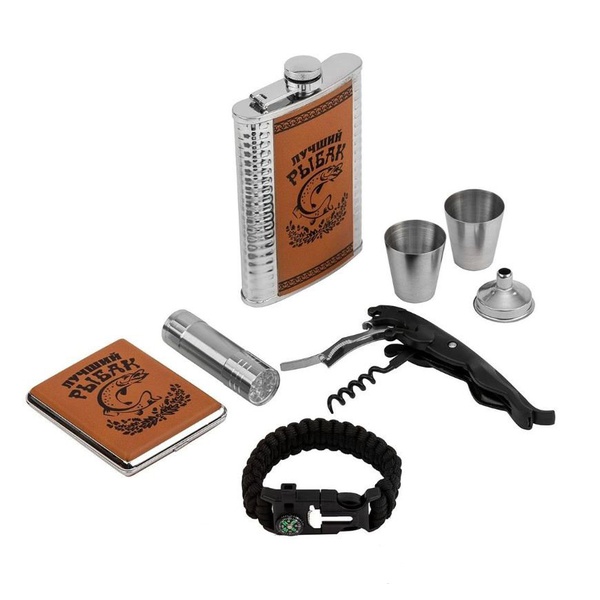 Набор-чемодан Helios Лучший рыбак (фляжка + 2 стопки + портсигар)