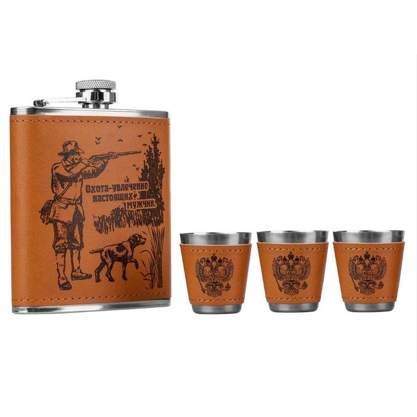 Набор Helios Записки охотника HS-2023-TZ-3 (фляжка + 3 стопки)