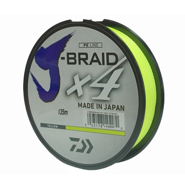 Леска плетеная Daiwa J-Braid X4 (135 м, флуор. желтый) 0,13 мм