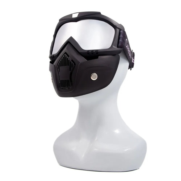 Маска мотоциклетная/снегоходная Следопыт M7 линза chrome silver +transparent