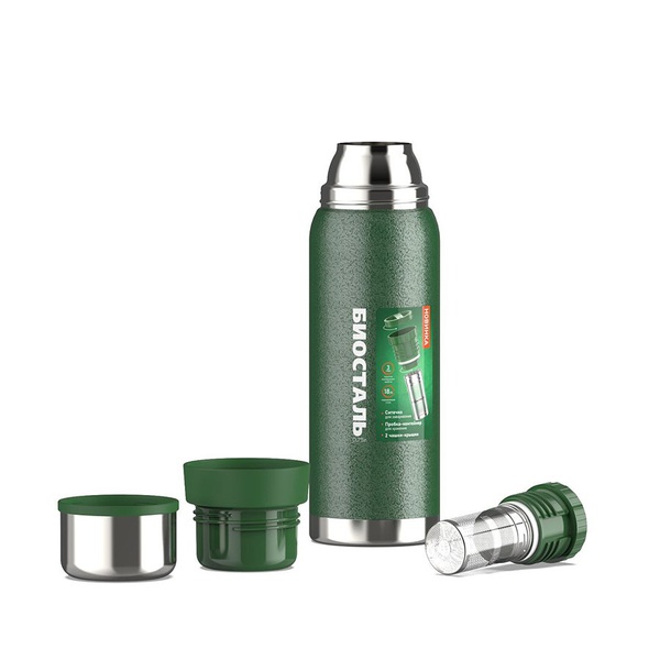 Термос Biostal Охота NBR-750Z-G (2 чашки, с ситечком) зелёный, 0,75 л