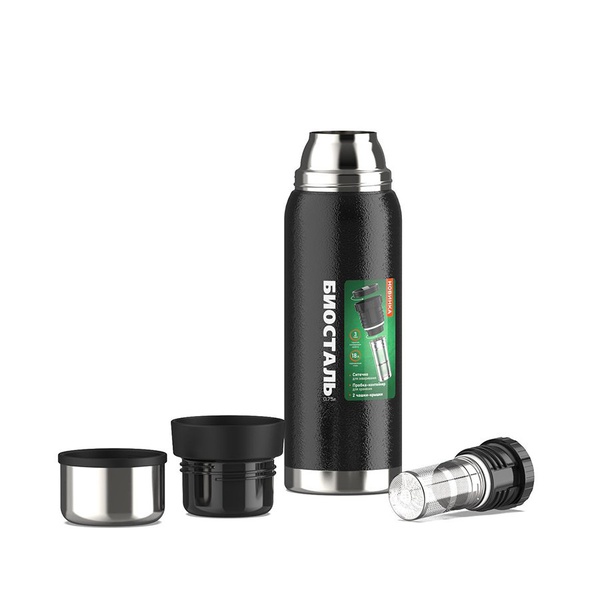 Термос Biostal Охота NBR-750Z-C (2 чашки, с ситечком) чёрный, 0,75 л
