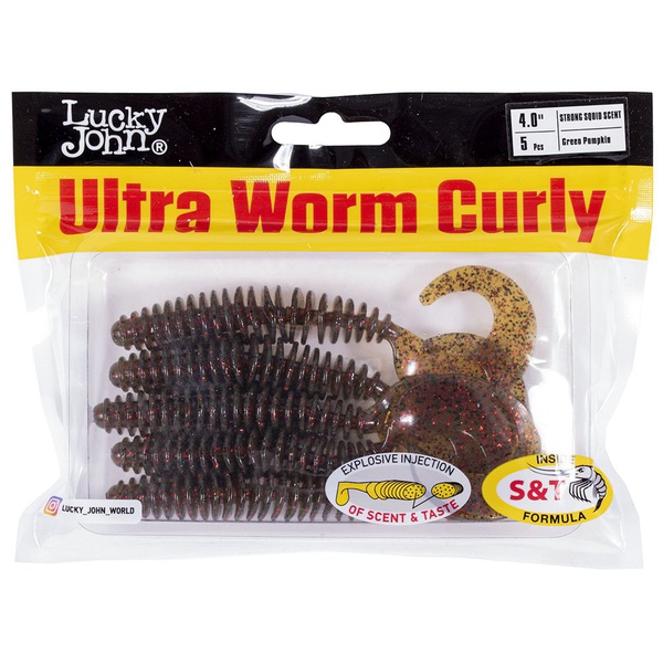 Твистеры съедобные искусственные Lucky John Pro Series Ultraworm Curly 4,0in (10.16см) 5шт PA03