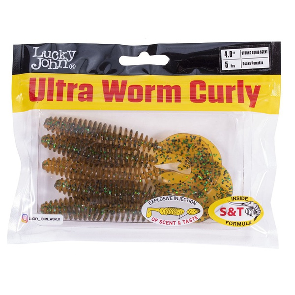 Твистеры съедобные искусственные Lucky John Pro Series Ultraworm Curly 4,0in (10.16см) 5шт PA19