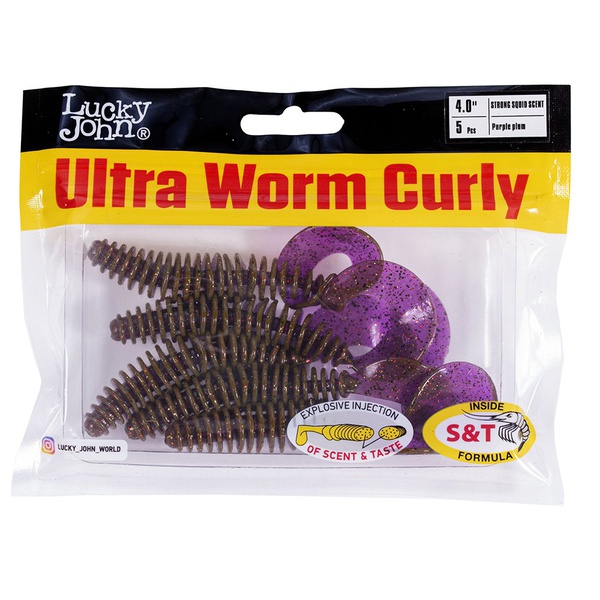 Твистеры съедобные искусственные Lucky John Pro Series Ultraworm Curly 4,0in (10.16см) 5шт S13
