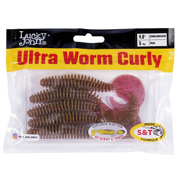 Твистеры съедобные искусственные Lucky John Pro Series Ultraworm Curly 4,0in (10.16см) 5шт S14