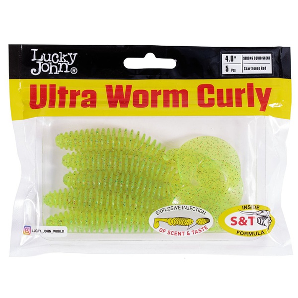 Твистеры съедобные искусственные Lucky John Pro Series Ultraworm Curly 4,0in (10.16см) 5шт S15