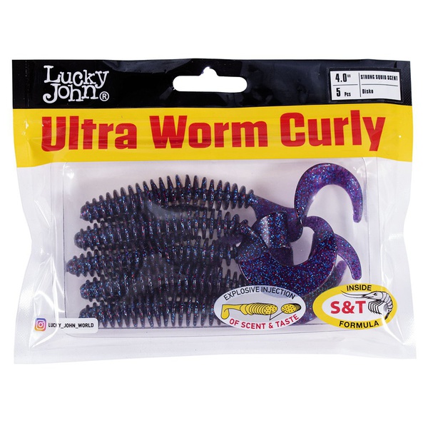 Твистеры съедобные искусственные Lucky John Pro Series Ultraworm Curly 4,0in (10.16см) 5шт S63