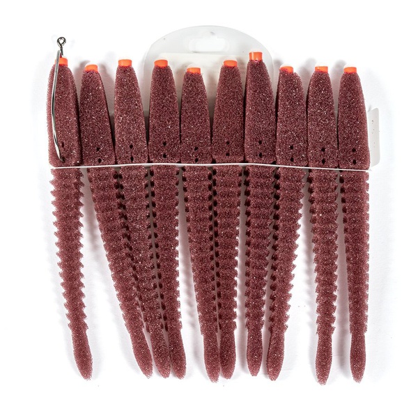 Приманки поролоновые Россия 3D Ex Worm (10шт набор) коричневый, 10см под офсетный крючок размер 1, 2, 4