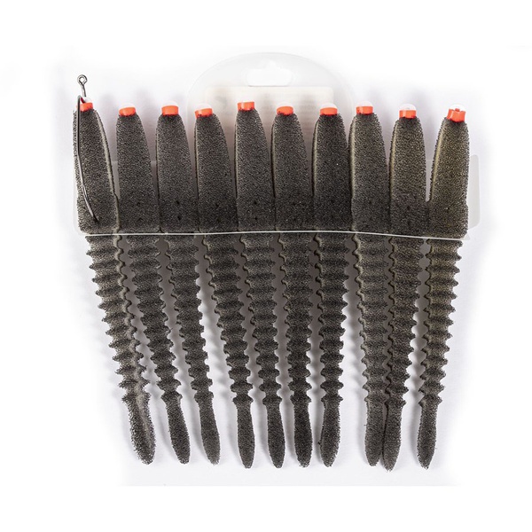 Приманки поролоновые Россия 3D Ex Worm (10шт набор) чёрный, 12см под офсетный крючок размер 1/0, 2/0, 3/0