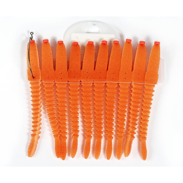 Приманки поролоновые Россия 3D Ex Worm (10шт набор) оранжевый, 12см под офсетный крючок размер 1/0, 2/0, 3/0