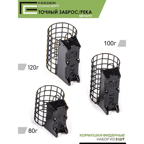 Набор фидерных кормушек Feeder Concept M1 Точный заброс Река (80г/100г/120г) 3шт