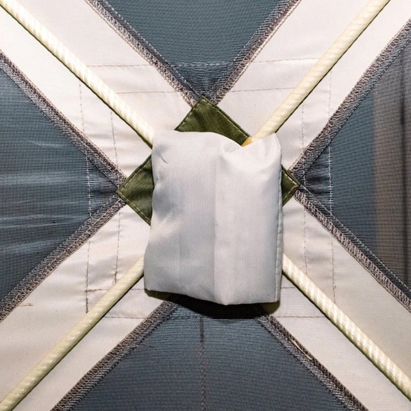 Шатер Следопыт быстросборный, 6 стен (3,35х3,85х2,25 м) бежевый/зелёный