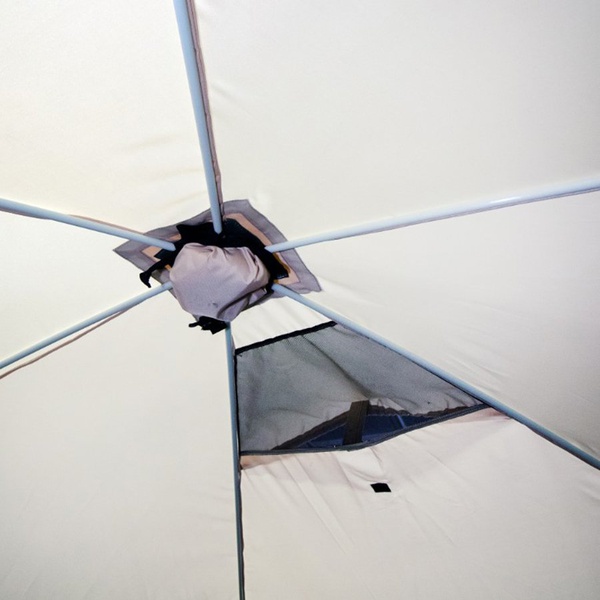 Шатер Следопыт быстросборный, 6 стен (3,35х3,85х2,25 м) бежевый/зелёный