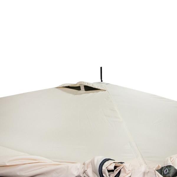 Шатер Следопыт быстросборный, 6 стен (3,35х3,85х2,25 м) бежевый/зелёный