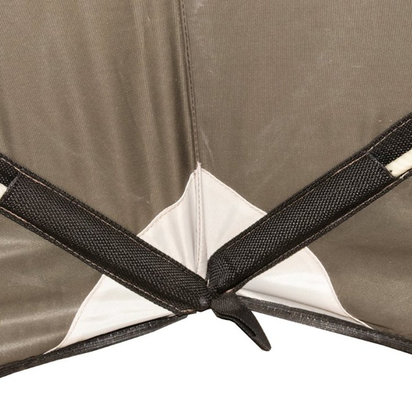 Шатер Следопыт быстросборный, 6 стен (3,35х3,85х2,25 м) бежевый/зелёный