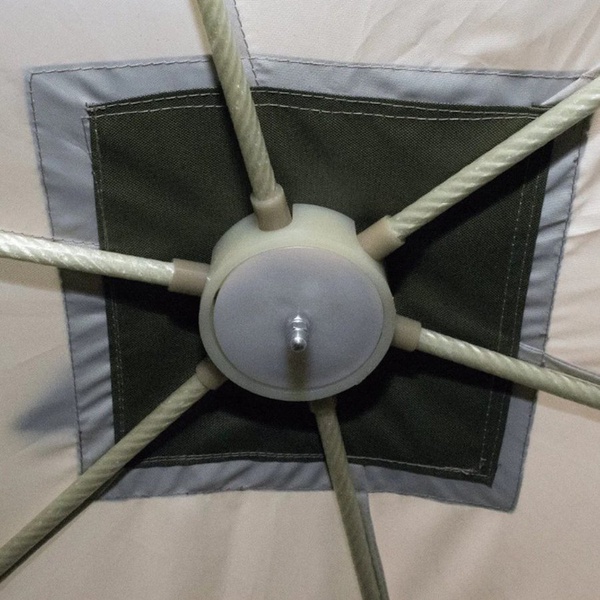 Шатер Следопыт быстросборный, 6 стен (3,35х3,85х2,25 м) бежевый/зелёный