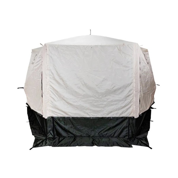 Шатер Следопыт быстросборный, 6 стен (3,35х3,85х2,25 м) бежевый/зелёный