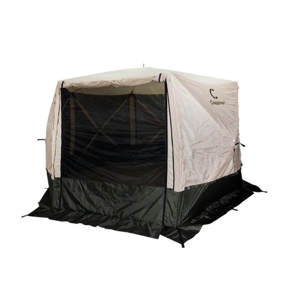 Шатер Следопыт быстросборный, 6 стен (3,35х3,85х2,25 м) бежевый/зелёный