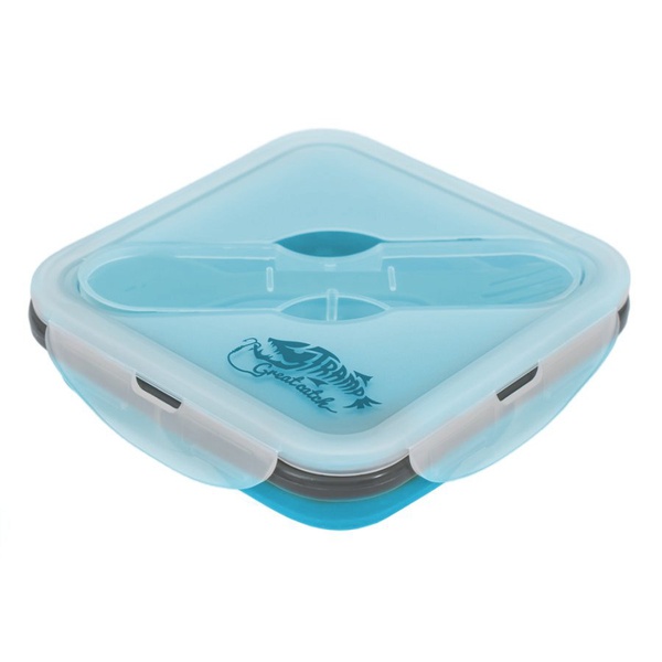 Контейнер силиконовый Tramp (с ловилкой) аквамарин, 400 мл