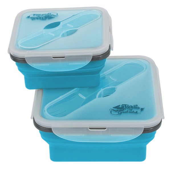 Контейнер силиконовый Tramp (с ловилкой) аквамарин, 400 мл