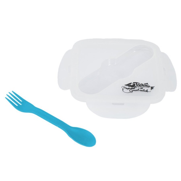 Контейнер силиконовый Tramp (с ловилкой) аквамарин, 1000 мл