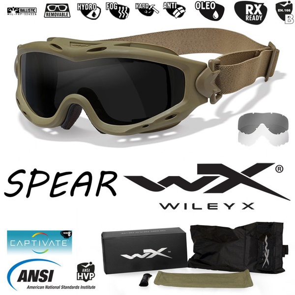 Маска тактическая Wiley X WX Spear Matte Tan 2 пары линз: Grey + Clear