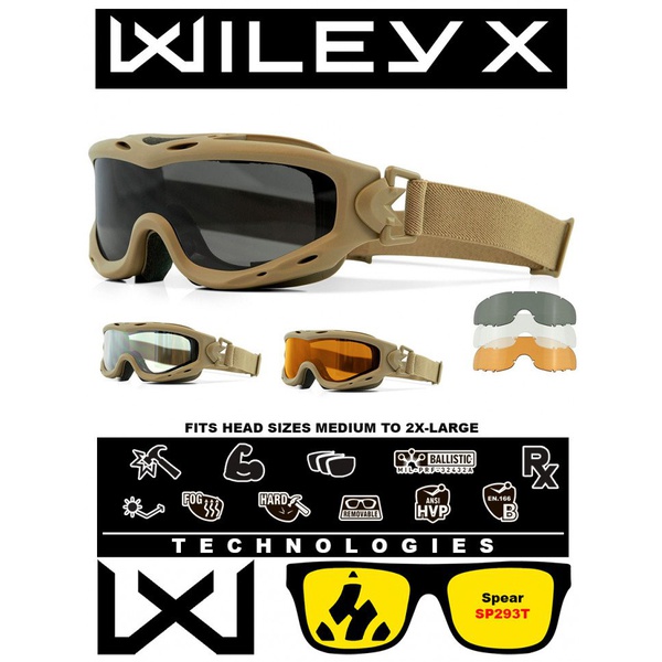 Маска тактическая Wiley X WX Spear Matte Tan 3 пары линз: Grey+Clear+Rust