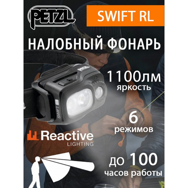 Фонарь налобный Petzl Swift RL (1100 лм) чёрный