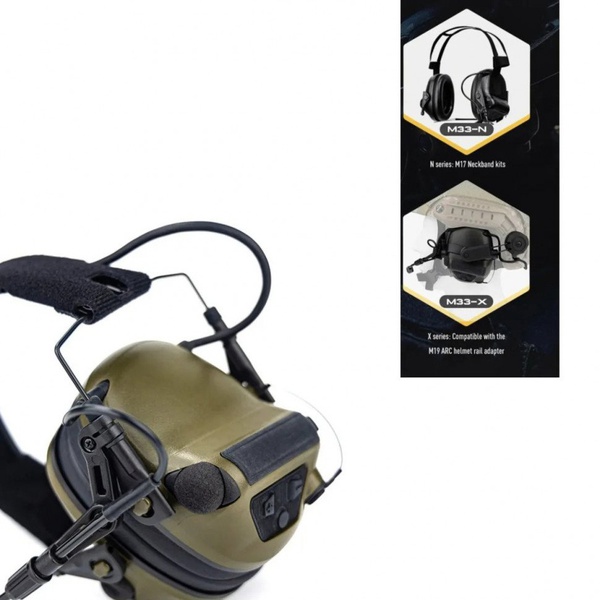Наушники тактические активные Earmor M33 (с микрофоном для рации) Green