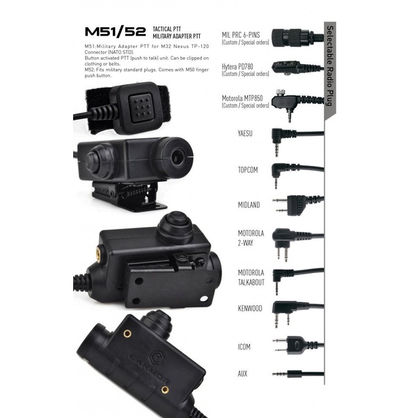 Кнопка PTT Earmor M52 Kenwood-Baofeng, Nexus 120