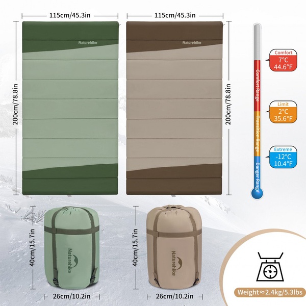 Мешок спальный Naturehike YC Extra Wide (115х200 см) Green