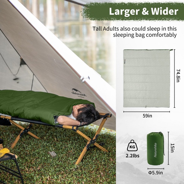 Мешок спальный Naturehike F150 Envelop Cotton (75х190 см) Green