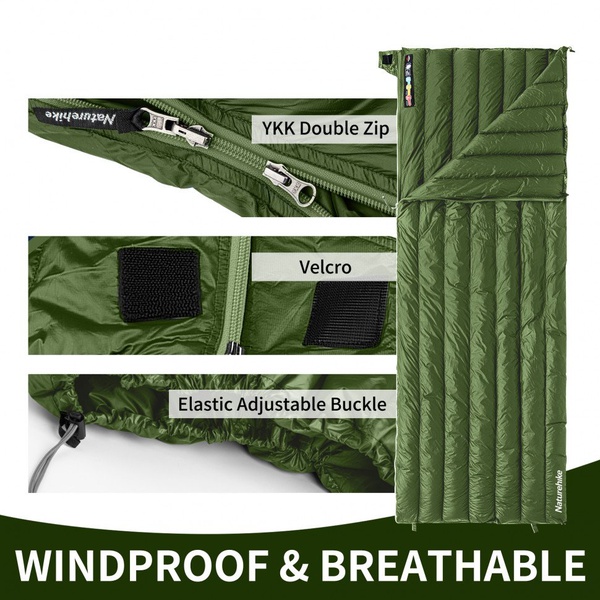Мешок спальный Naturehike Cicada Wing CW295 (72х190 см, утиный пух) Green