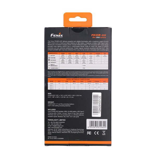 Фонарь Fenix тактический PD35R ACE + CL01 черный