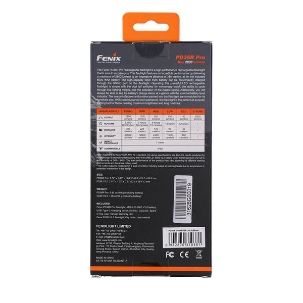 Набор фонарей Fenix тактический PD36R Pro + E03R V2.0 черный/синий