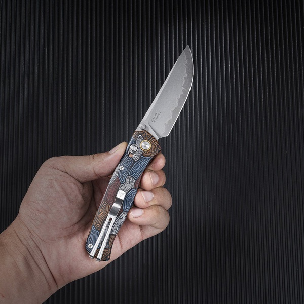 Нож складной SRM Medal 255L дамасский узор, покрытие — пескоструйная обработка