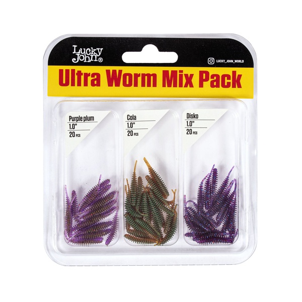 Слаги съедобные искусственные Lucky John Pro Series Ultraworm 2.54 см / Mix1 60шт